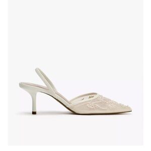 Zara Cream Embroidered Slingback Heels